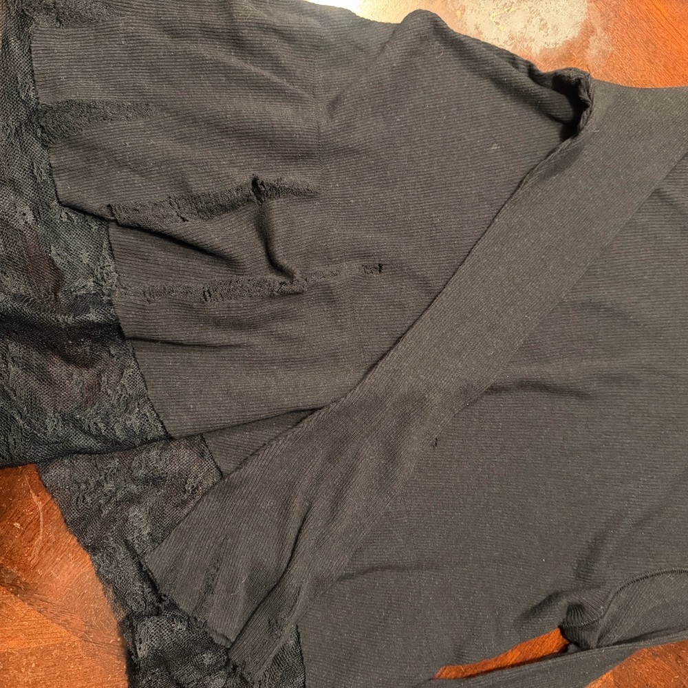 Free People Dark Gray Lace Long Sleeve Top - Picture 2 of 11